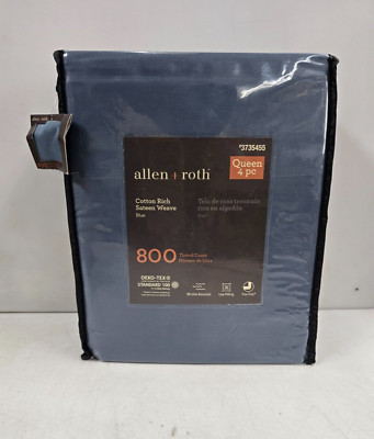 allen + roth Queen 800-Thread-Count Cotton Polyester Blend Blue Bed ...