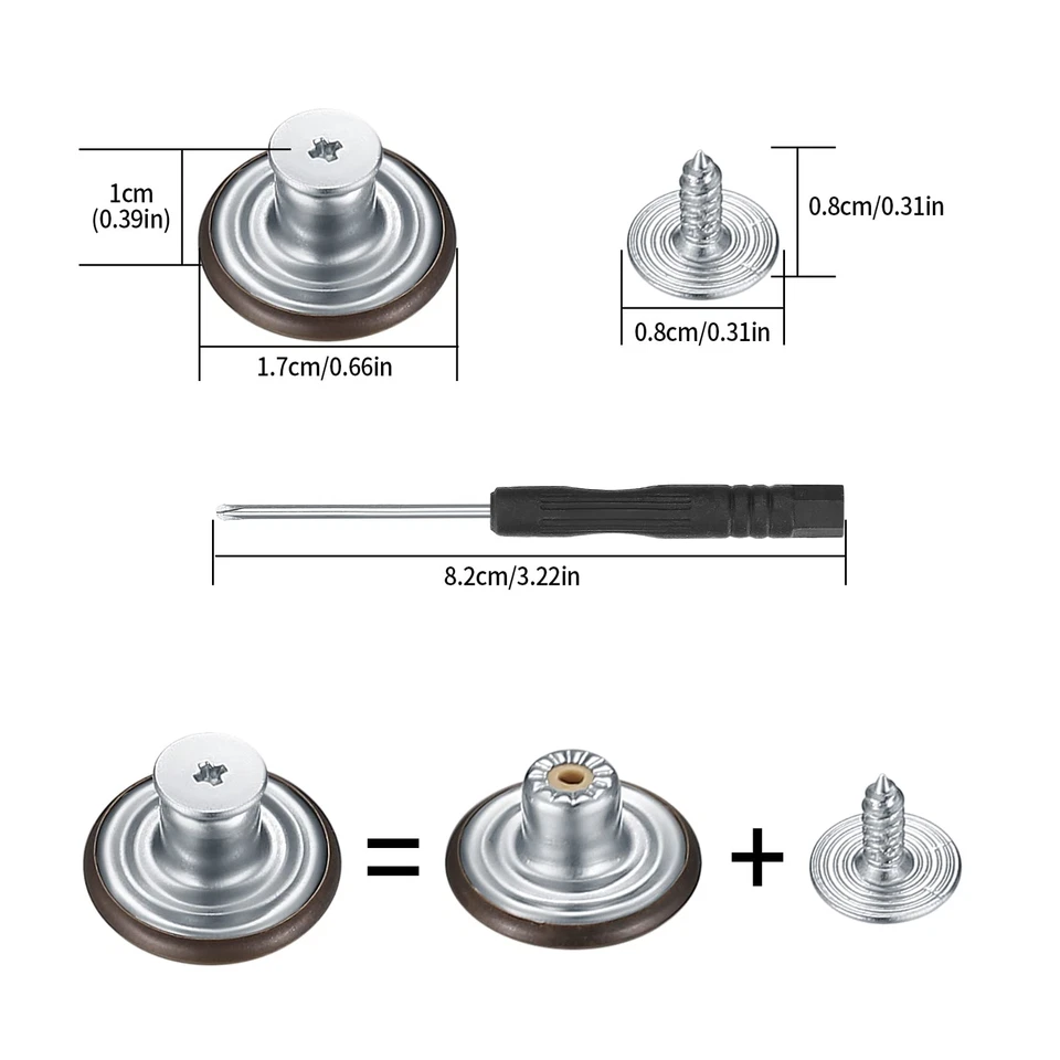 50 Stk Verstellbare Jeans Knöpfe Jeansknöpfe zum Schrauben Ersatz Metall Hose... - Bild 2 von 4