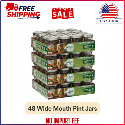 (4 pack) Ball 16 oz Mason Jars, Wide Mouth Pint Canning Jars with Lids and Rings