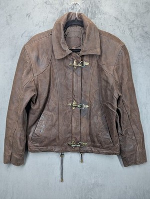 Vintage KIABI Leather Fireman Jacket  Brown  Boxy Fit  Size FR 34/36 UK Small