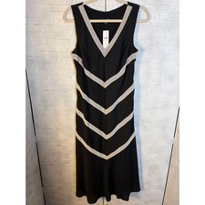 Ann Taylor women's sleeveless black dress cream lace evening side zip cocktail