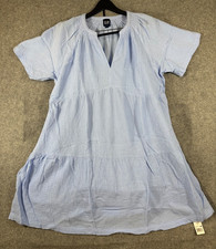 Gap Gauze Crinkle Dress Womens XL Blue Soft Cotton Relaxed Fit Short Sleeve NWT