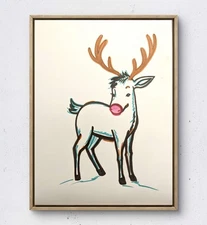 BirkeloART 9x12 Lopsided Ear Reindeer Original Mixed Media Paper Wall Art