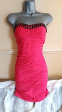 Quiz Pink Bodycon Beaded Strapless Dress Size 6 Excellent Condition