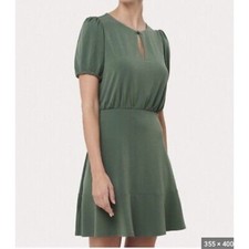 LOFT Womens Olive Green Short Puff Sleeve Keyhole Fit and Flare Dress Size 2 NEW