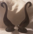 Vintage Pair of 2 MCM Redware Swan Figurines w/ Brown & Blue Glaze — photo 2