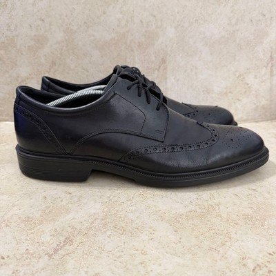 ECCO Lisbon Oxfords Mens 12 Black Leather Wingtip Brogue Dress Shoes Comfort