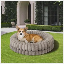 Luxury Donut Dog Bed, 30 Inches Round Dog Bed Medium Size Dogs Washable, Orth...
