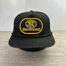 Vintage 90s Browning Hat Cap Snap Back Adjustable Black Outdoor Hunt Rope Adult