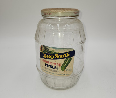 Old Large Barrel Glass Screw Top Deep South Pickle Jar