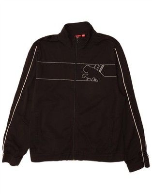 Puma Mens Graphic Tracksuit Top Jacket Large Black Striped Polyester Sports DF18