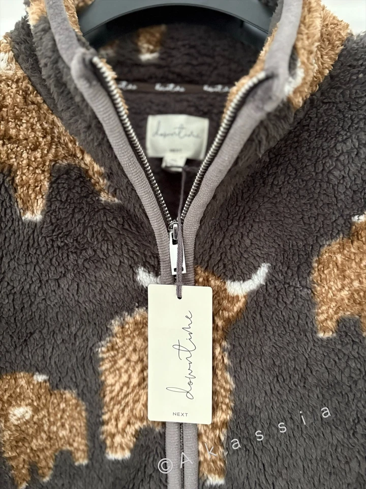 Next Womens Charcoal Grey Hamish The Highland Cow Print Borg Half Zip Fleece - Image 3 of 3