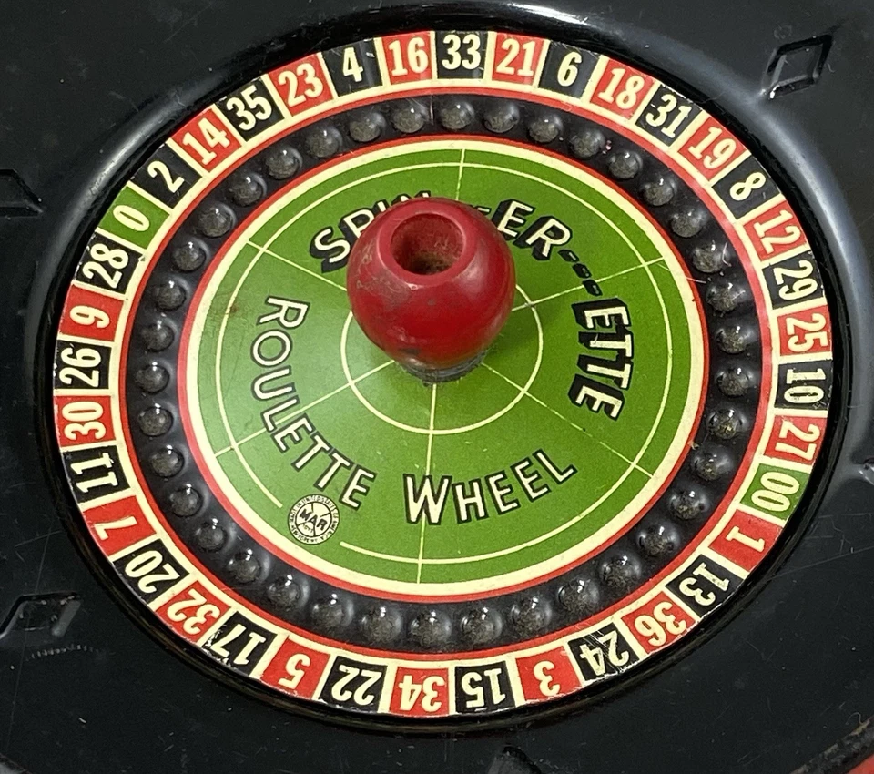Vintage LOUIS MARX Spin-Er-Ette Metal Roulette Wheel - Wood Handle - No Ball - Image 3 of 4