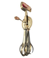 Vth A&J Egg Beater Hand Crank Mixer Wood Handles Made In USA Red Country - Works