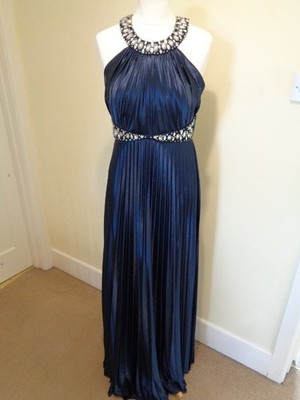 FORMULA JOVEN BRAND NEW BLUE PLEATED EVENING DRESS WITH BEAD DETAIL - SIZE 14