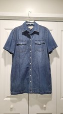 Madewell (M) Denim Mini Shirtdress w/ hip slit pockets Full Pearl Snap Front EUC