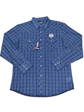 NWT Wrangler Men  s Pearl Snap Western Shirt Blue Large Cowboy Wash and Wear New
