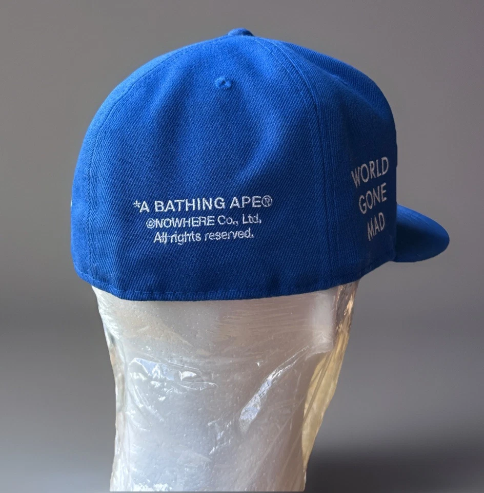 Bape 9fifty New Era 7 1/2 The Ape Head World Gone Mad Blue Hat White Embroidered - Image 4 of 4