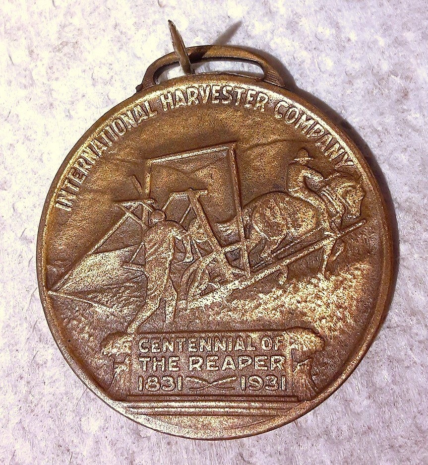 * KILLER * Antique Metal Adv. Watch Fob - 1931 IH McCormick-Deering Reaper 100th
