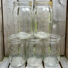 LOT of 5: Kerr Wide Mouth Mason Quart Jar Self Sealing Clear Glass Vtg Canning