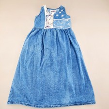 Vtg 80s 90s Conduct Blue Denim Embroidery Pinafore Dress Jumper Women Size 12