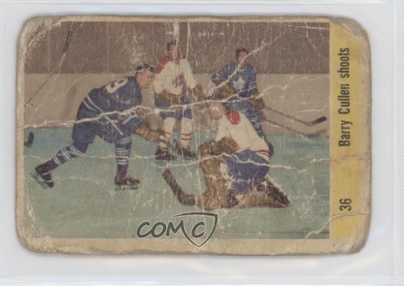 Barry Cullen Shoots #36 Hockey Cards 1958 Parkhurst trading card — raw and PSA graded price guide