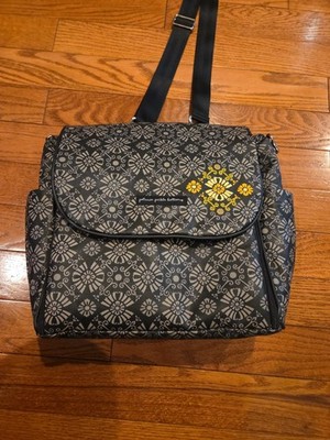 Petunia Pickle Bottom diaper bag backpack Black Tan With Diaper Changer Rollout.