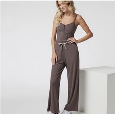 Vuori Brown Mauve Modal Pose Henley Tank Stretch Ribbed Pant Sporty Jumpsuit XS