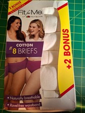 Fruit of the Loom Fit For Me Women's Bonus 8 Pack White Cotton Briefs Size 10