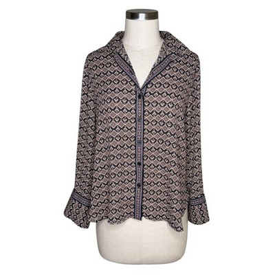 MAX STUDIO Blouse Black Geometric Medallion Women's Size Medium Petite MP New