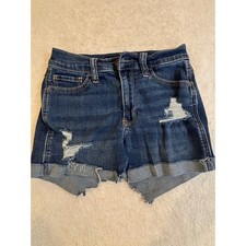 Hollister Classic High Rise Distressed Denim Shorts Dark Wash Size 0 W25 Cut Off