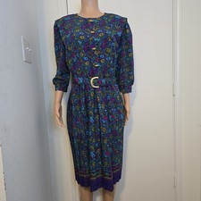 VTG Breli Granny Floral Midi Dress Retro Secretary 10 Multicolor 3/4 Sleeve USA
