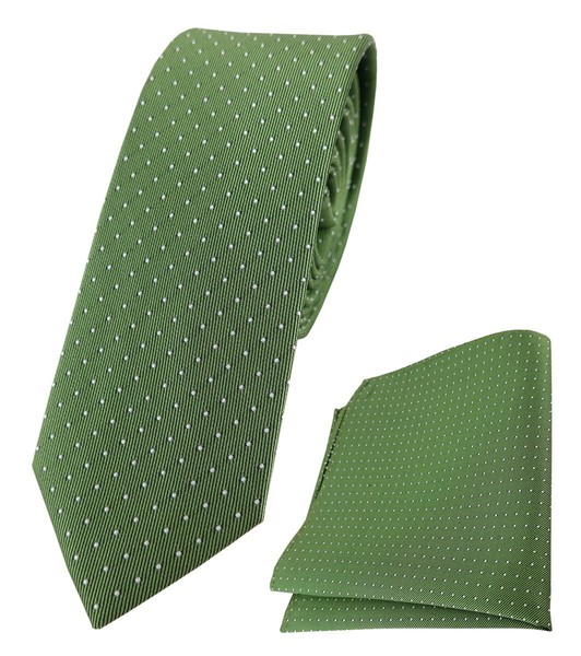 Schmale Tigertie Seidenkrawatte + Einstecktuch GrüN MaigrüN Silber Gepunktet-image