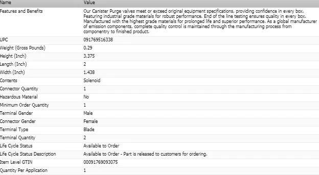 Solenoide de purga de bote de vapor SMP para Ford Taurus 1994-1995 Foto 3 de 4