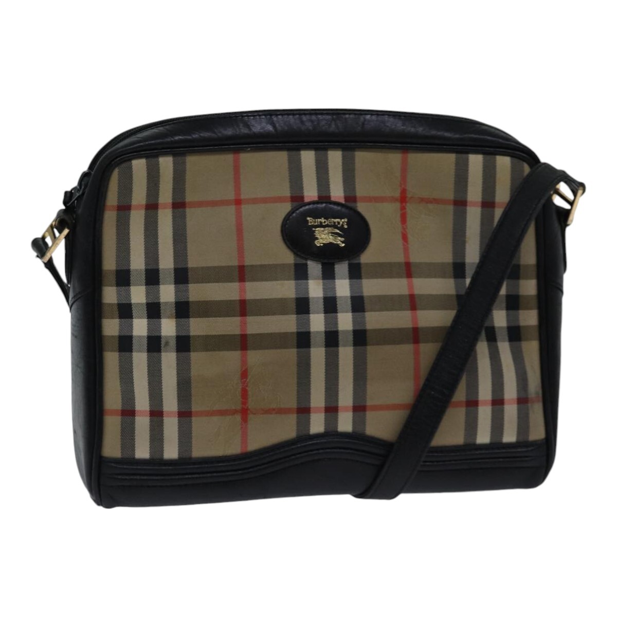 Burberrys Nova Check Shoulder Bag Canvas Beige Gold Auth