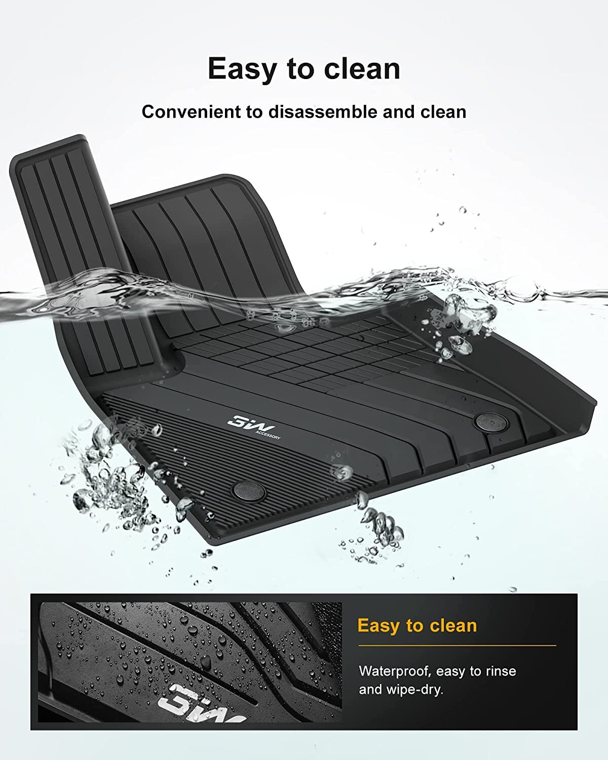 3W Front Rear 2 Rows Black AllWeather Floor Mats For BMW X7 7 Seats