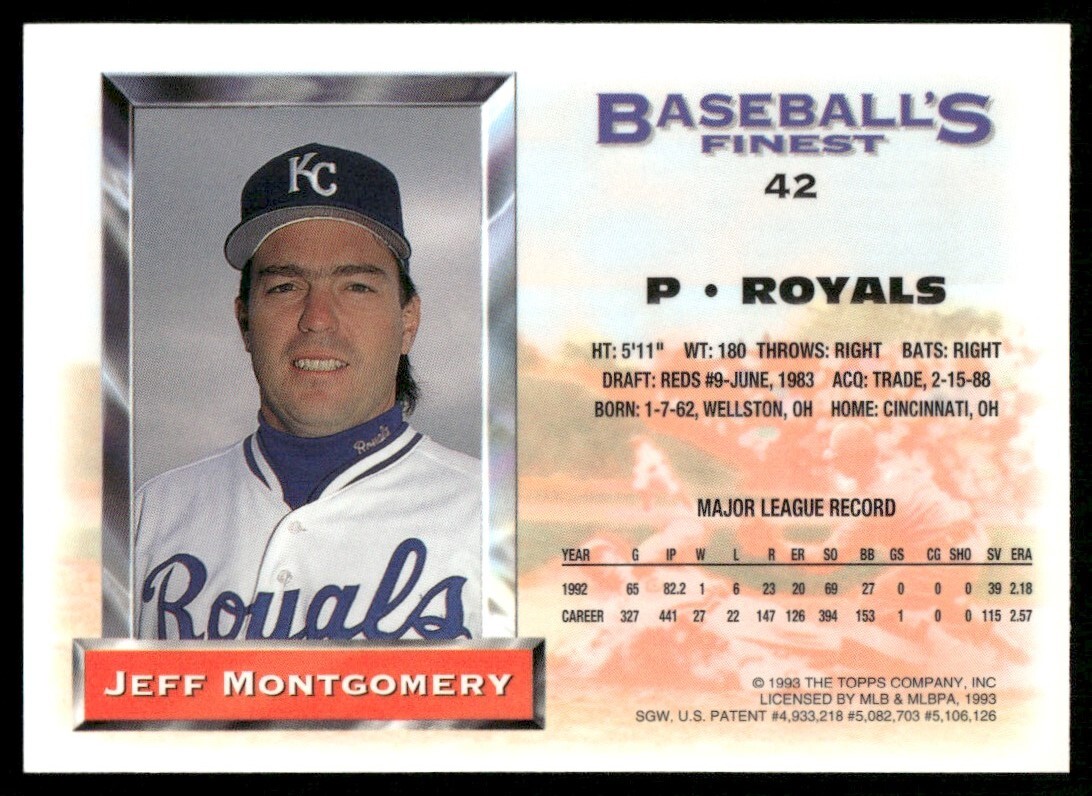 Jeff Montgomery Kansas City Royals 42 1993 Finest Baseball Card eBay
