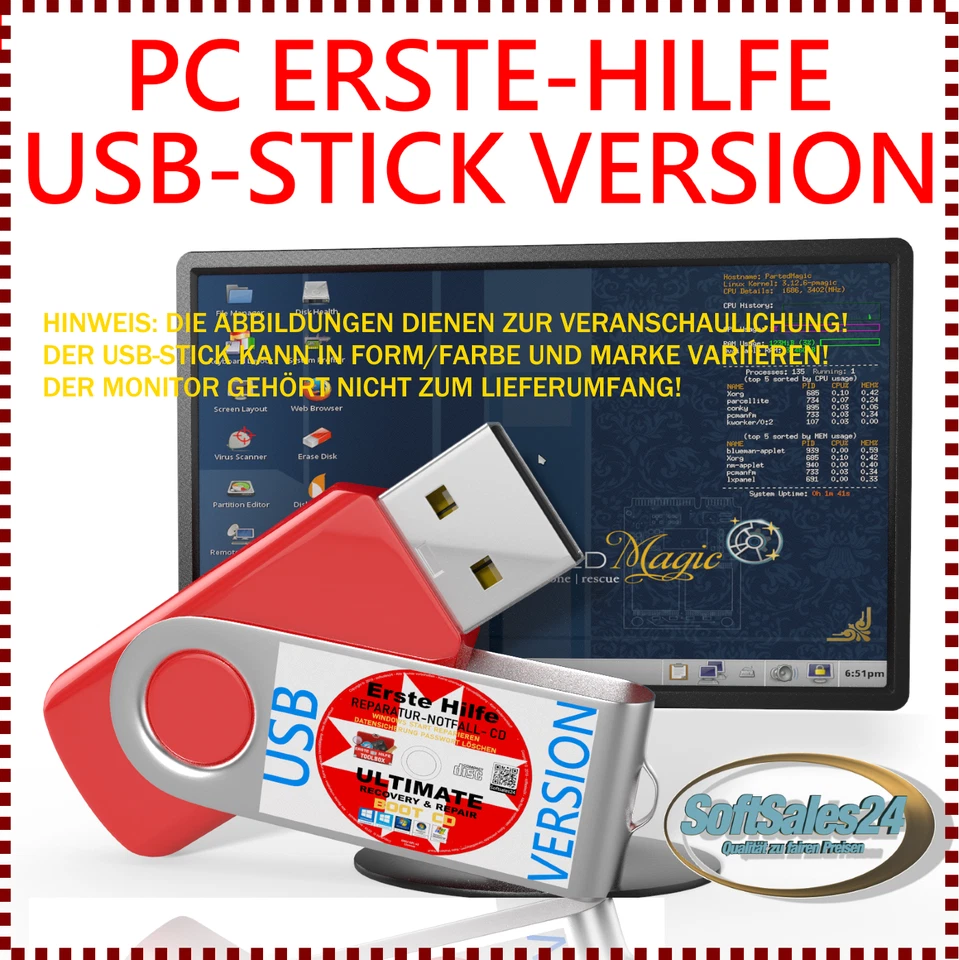 ✅ PC NOTFALL REPARATUR RECOVERY SICHERUNGS BOOT CD + USB STICK COMBO PAKET 2IN1 - Bild 2 von 4