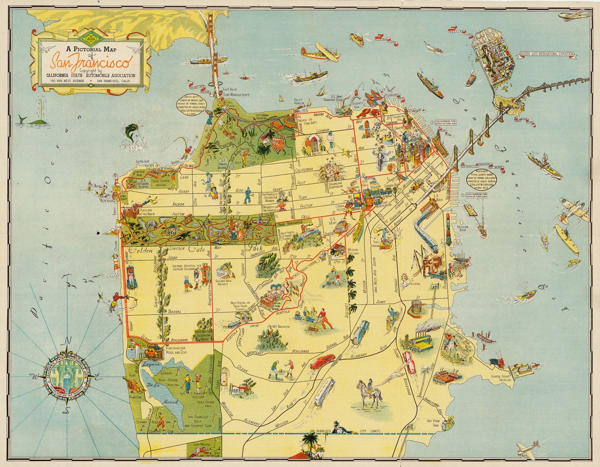 Early Pictorial Map of San Francisco Art Poster Print Wall Decor