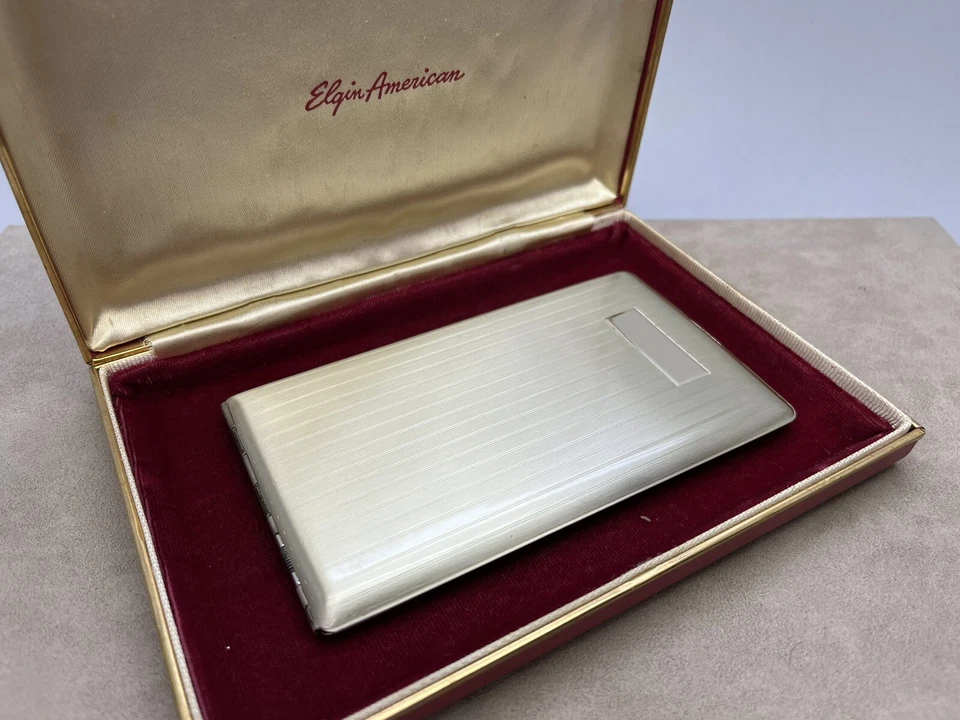 Antigua caja de cigarrillos de bolsillo vintage de plata de ley 925 americana Elgin, 135 G Foto 4 de 4