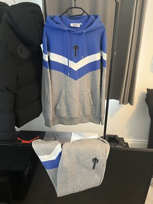 Trapstar V-Stripe Hooded Tracksuit Grey/Blue M UK - Main Image