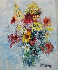 ANDRE DLUHOS Flowers Floral Still Life Bouquet Vase Original Art Oil Painting