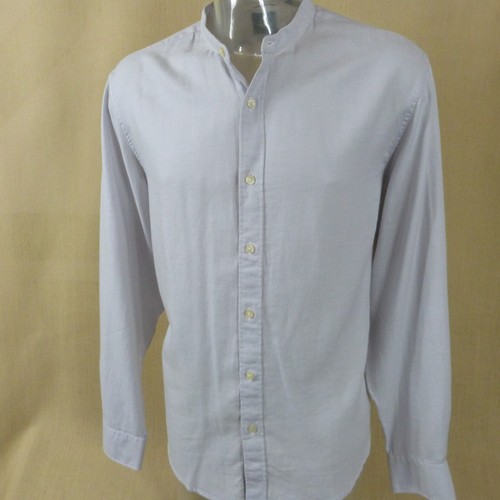 Levi Strauss Dockers Mens Grandad Collar Shirt Size L Band Collar Grey Cotton VG - Picture 5 of 13