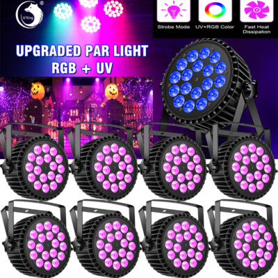 8x 200W RGB UV PAR Can Licht Wash 18LED DMX Disco Halloween Party DJ Bühnenlicht