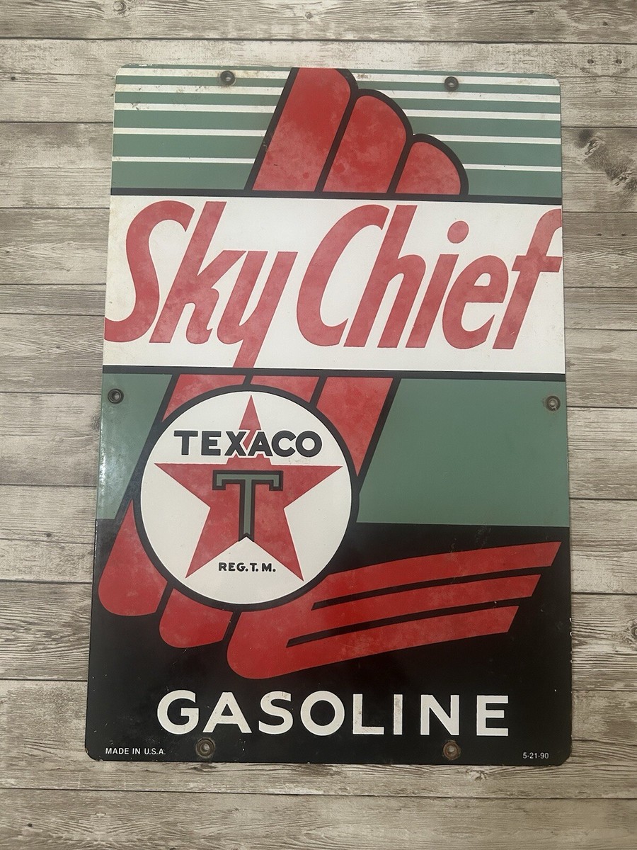 Vintage Texaco Sky Chief Gasoline Porcelon Sign Dated 5-21-90 | eBay
