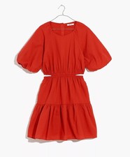 Madewell Seersucker Puff-Sleeve Cutout Mini Dress Fresh Chili Size L item #NF870