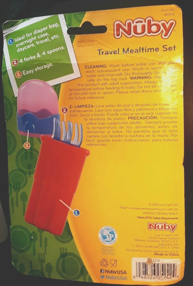 Juego de cubiertos de viaje para comer Nuby Baby - 4 tenedores, 4 cucharas y estuche - 6 meses + NUEVO Foto 3 de 4