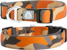 Adjustable Soft Padded Dog Collar with Reflective Logo, Camo Orange, Medium