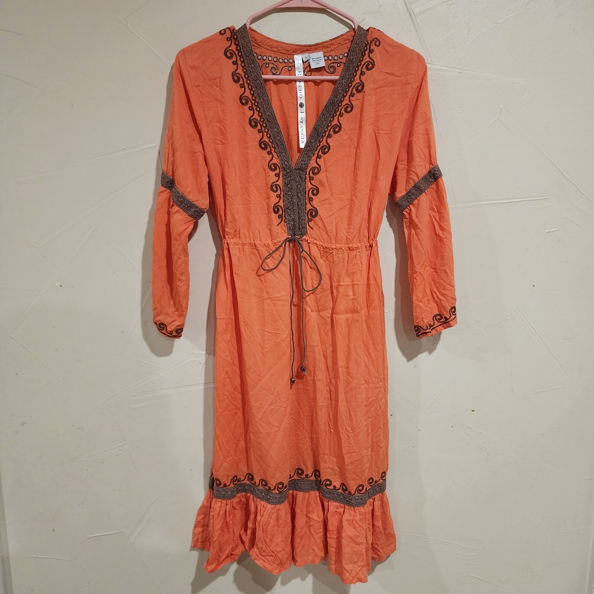 open lace back dress Sassafras Women Orange Paisley Strappy Midi Dress L / Orange main image 0