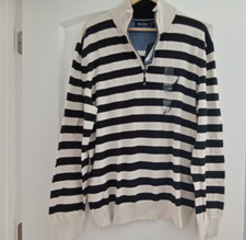 Nautica Mens XL Black Beige Stripe Pullover Casual Knit Quarter Zip Sweater New